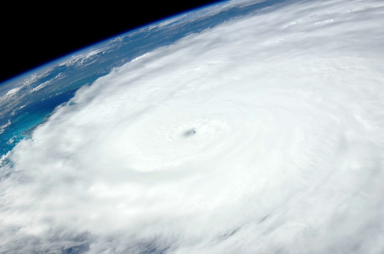 An aerial photo of Hurricane Irene (2011) from the International Space Station